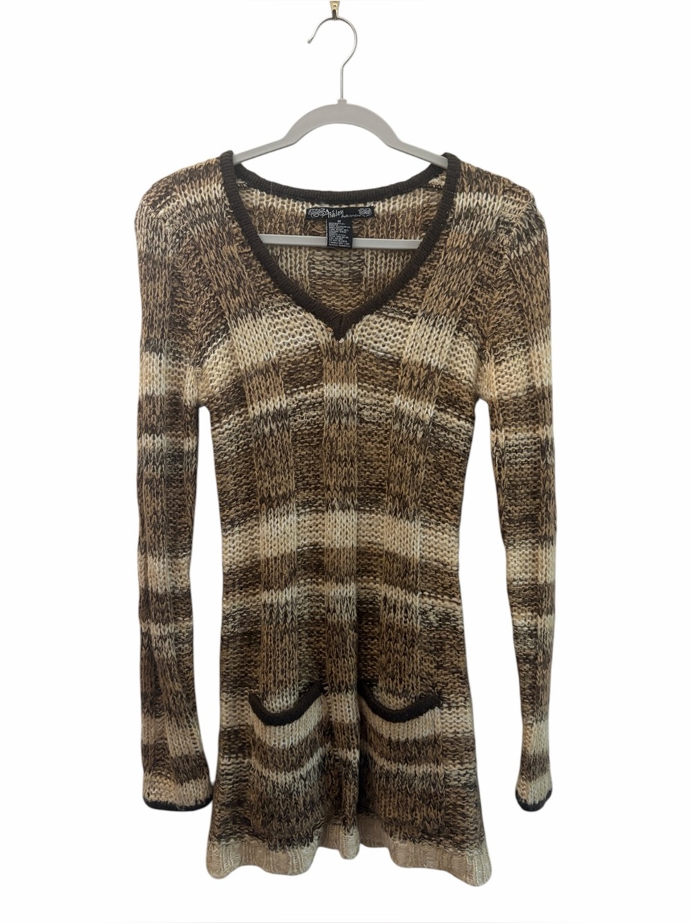 Ashley Y2K Preppy Stripe V-Neck Chunky Knit Sweater Dress Size M Autumn Party